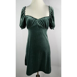 Urban Outfitters Velvet Puff Sleeve Dress Womens Sz XS Green Whimsigoth Milkmaid